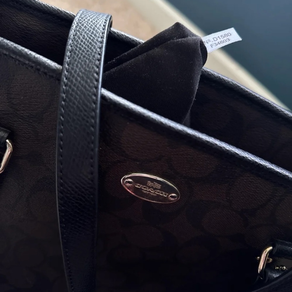Coach Zip Top Tote Bag In Signature Canvas Black/Walnut/Gold 
Style code -F34603 - Picture 7 of 14